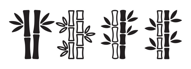 Minimalist black bamboo stalk vector set, simple Asian style nature design elements isolated on white background. © Sen