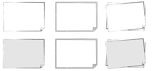 手書き風のメモ帳フレームセット・角折れや重なりがおしゃれな付箋風飾り枠セット
