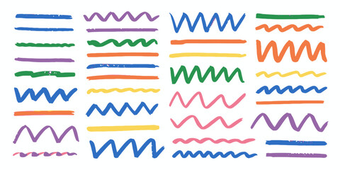 Obraz premium Vibrant Marker Pen Strokes and Highlighter Lines in Various Colors and Shapes for Design Accents