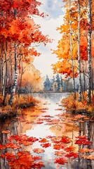 Autumn forest and river scenery