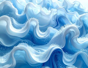 Fluid abstract pattern of light blue swirls with air bubbles. Clean and versatile background for modern concepts. Airy and flowing composition with micro bubbles 