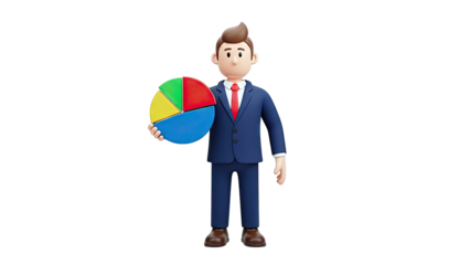 Cartoon Businessman Holding a Pie Chart