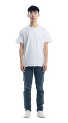 Fototapeta premium Simple and Calm: Young Asian Man in Everyday Attire Standing Pose.