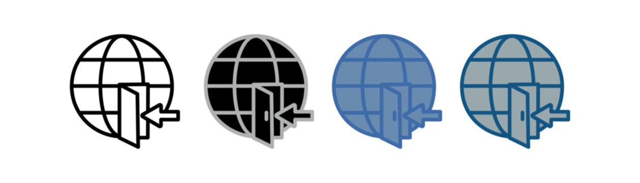 
gateway icon set multiple style collection with globe, door and arrow inward design