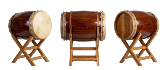 Traditional Wooden Drum on Stand - Multiple Angles