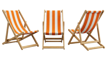 Striped Orange and White Deck Chairs - Three Views
