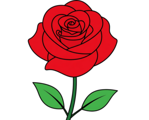 Vibrant Red Rose with Detailed Swirling Petals and Leaves