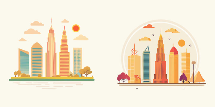 Vector illustration set of Kuala Lumpur Malaysia Citiscape
