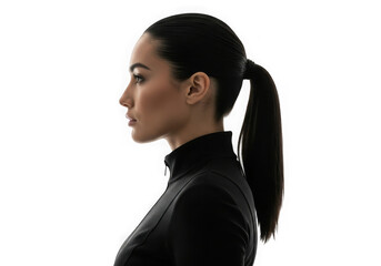 Profile of a young woman with ponytail isolated on transparent background