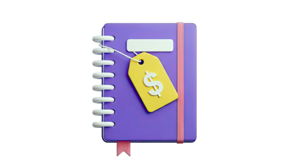 Purple Notebook with Price Tag and Dollar Sign