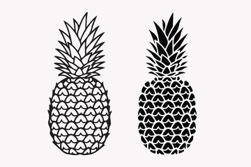 Obraz premium Black and White Pineapple Silhouettes Isolated on Transparent Background