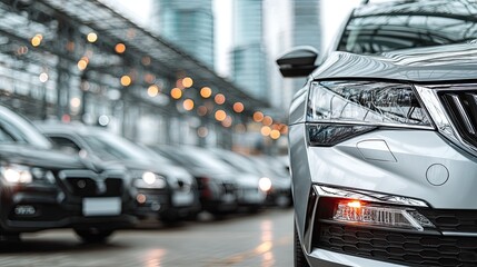 Transportation and Finance: Buying Affordable Car at Showroom Yard on Sunny Day