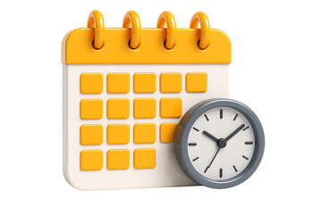 Calendar and clock 3d icon representing schedule planning appointment time management and deadline reminder for business productivity isolated on transparent background