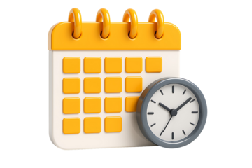Calendar and clock 3d icon representing schedule planning appointment time management and deadline reminder for business productivity isolated on transparent background