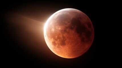 fiery red moon lunar eclipse glowing surface cosmic phenomenon celestial event blood moon rays in dark sky astronomical eclipse