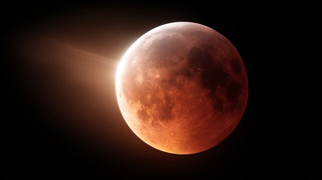 fiery red moon lunar eclipse glowing surface cosmic phenomenon celestial event blood moon rays in dark sky astronomical eclipse - Powered by Adobe