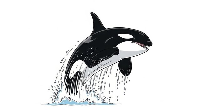 Dynamic illustration of a jumping orca with splashing water. - Powered by Adobe