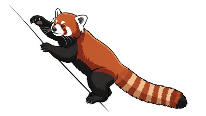 Illustration of a red panda climbing a tree.