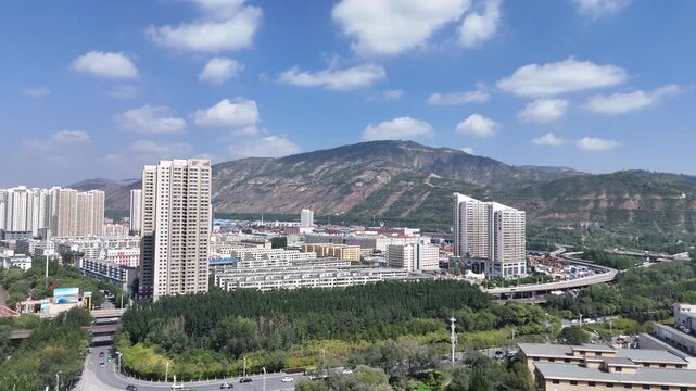 Xining City Aerial View, Qinghai Province, Western China Urban Development