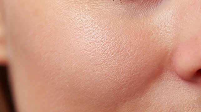 Extreme close-up of human skin texture with pores and fine hairs