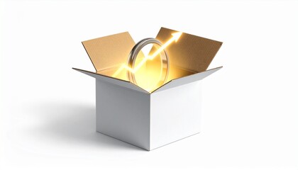 Box of Breakthrough: An open cardboard box radiates a glowing light, from which an ascending arrow of light symbolizing innovation and growth emerges.