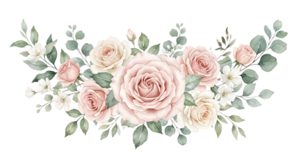 Soft Pink and Cream Roses with Green Eucalyptus Leaves Arrangement