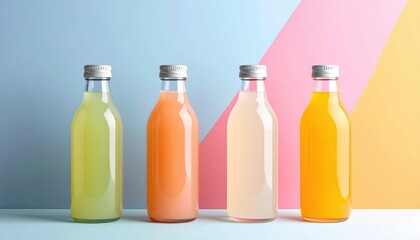 Sensory Development: Bottled drinks arranged for flavor comparison tasting
