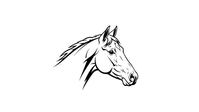Athletic Thoroughbred Horse Head Monochrome Illustration