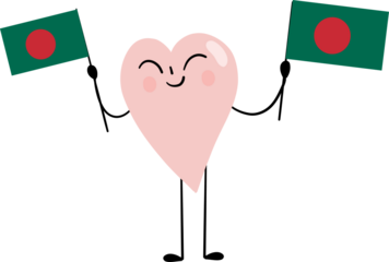 illustration of Bangladesh flag with heart cartoon character