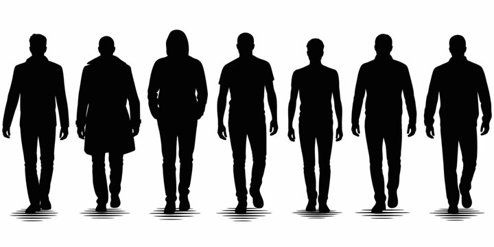 Silhouettes of Men Walking Forward Towards the Camera for Urban Lifestyle and Group Concept Visuals