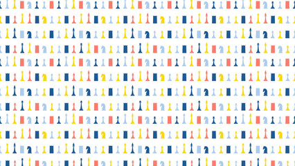 Vibrant chess pieces pattern in colorful array on white