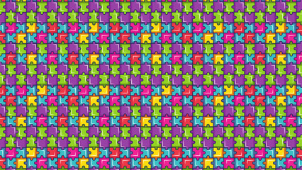 Vibrant puzzle pieces in purple, green, blue, yellow, and pink