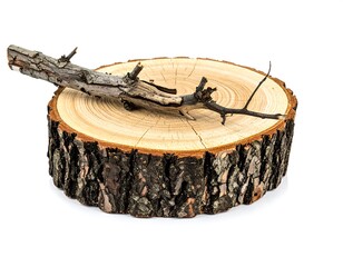 Tree Stump with Branch on White Background.