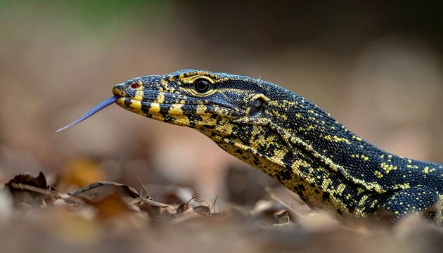 Slow Worm Lizard on Ground Closeup.
