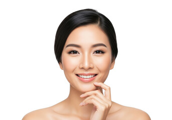 Attractive asian woman smiling isolated on transparent background