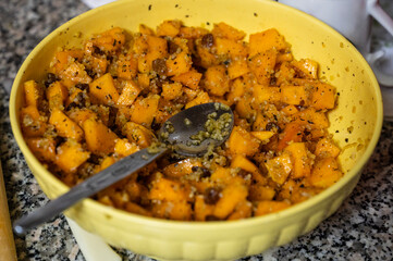 Traditional Cypriot kolokoti filling preparation
