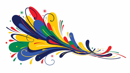 Vibrant abstract design with colorful flowing shapes and decorative swirls, creating a dynamic and festive graphic element.