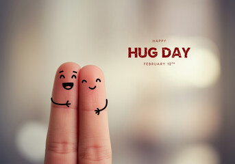 Close-up of Finger Couple Hugging with Blurred Background for Hug Day embrace love