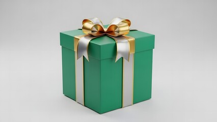Green Gift Box with Golden Ribbon for Holiday and Special Occasion Concept