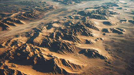 Golden Hour Aerial over Vast Desert Dunes