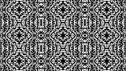 Intricate black and white ornamental pattern with symmetrical designs