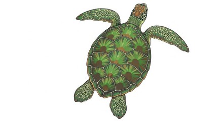 Fototapeta premium Illustration of a detailed green sea turtle.