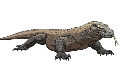 Illustrated Komodo dragon with textured scales.