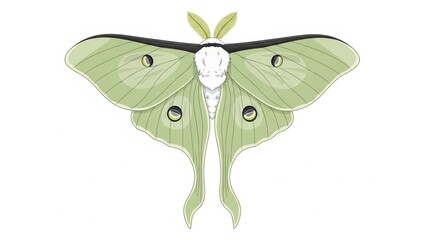 Illustration of a large green moth with detailed wings.