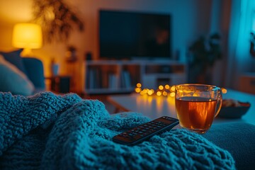 Warm and comfortable living room at night