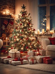 Cozy Christmas Evening with Tree and Gifts
