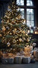 Cozy Christmas Tree with Glowing Presents