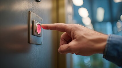 Hand Pressing Illuminated Red Button