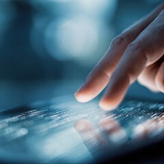 Finger Touching Futuristic Digital Interface