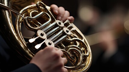 Musician's Hands Playing French Horn Valves